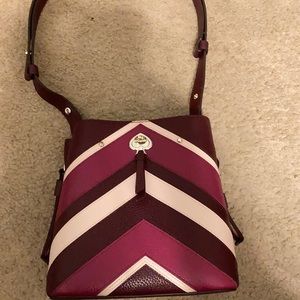 Kate Spade small Marti bucket leather handbag & wallet in Burgundy stripe